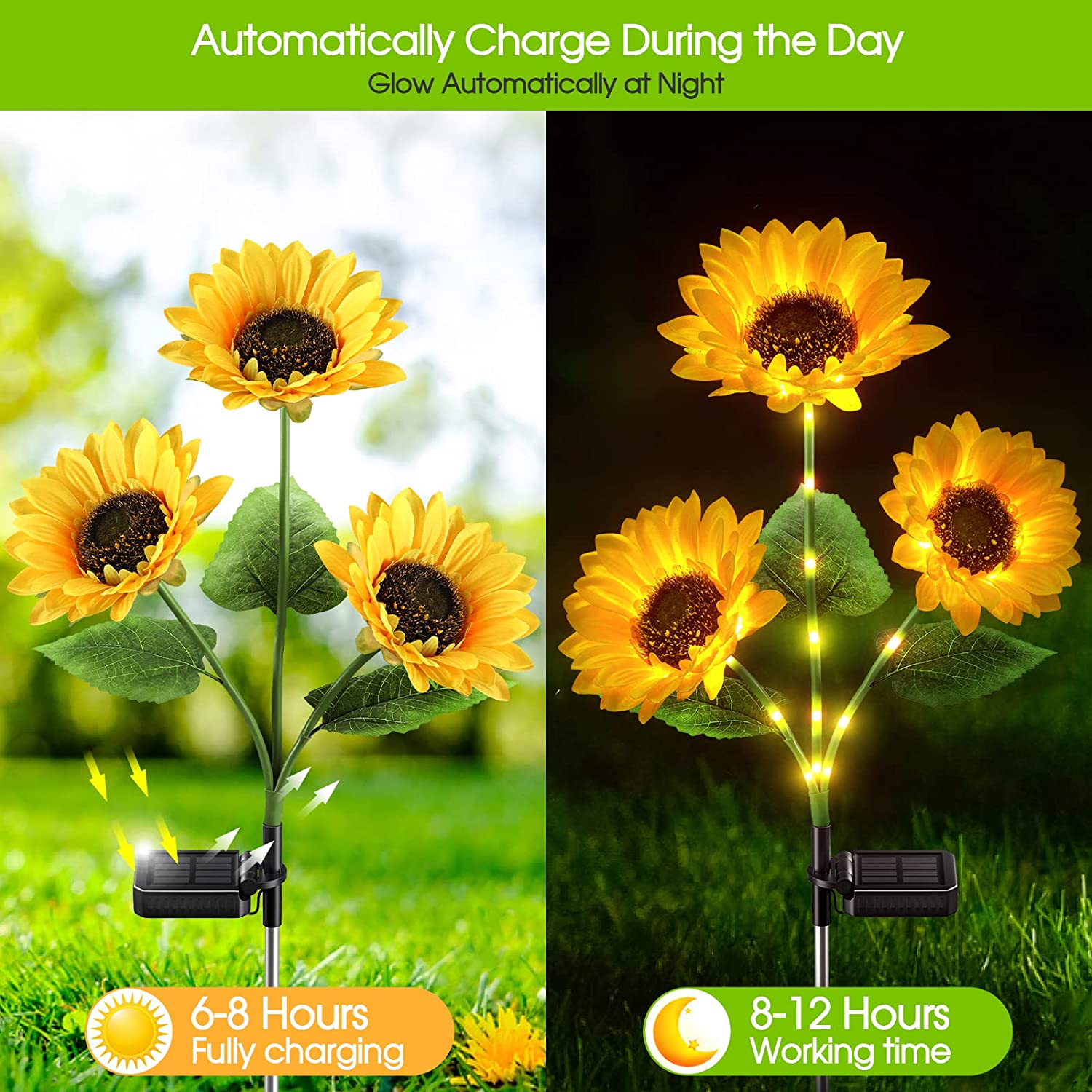 🌻 Solar Sunflower Lights ✅ Waterproof & Auto On/Off | Glowing Garden Decor ✨